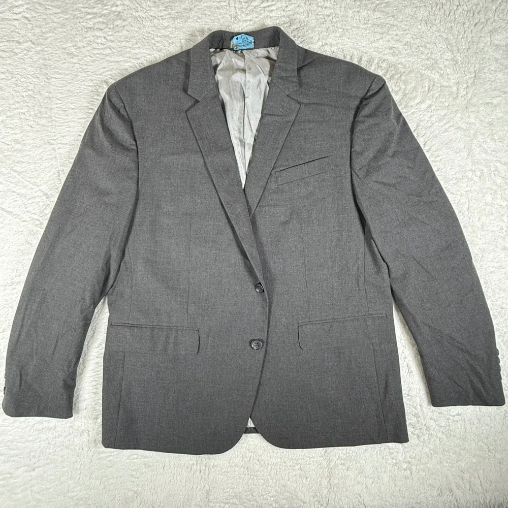 JF J. Ferrar Mens 46R 38/32 Suit Set Grey Spandex Slim Fit Professional Blazer